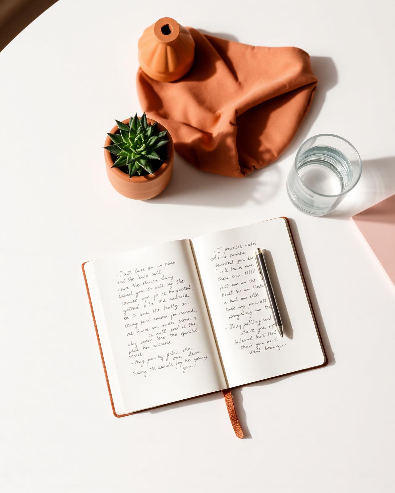 An organized desk with planner, pen, and succulent in warm morning light