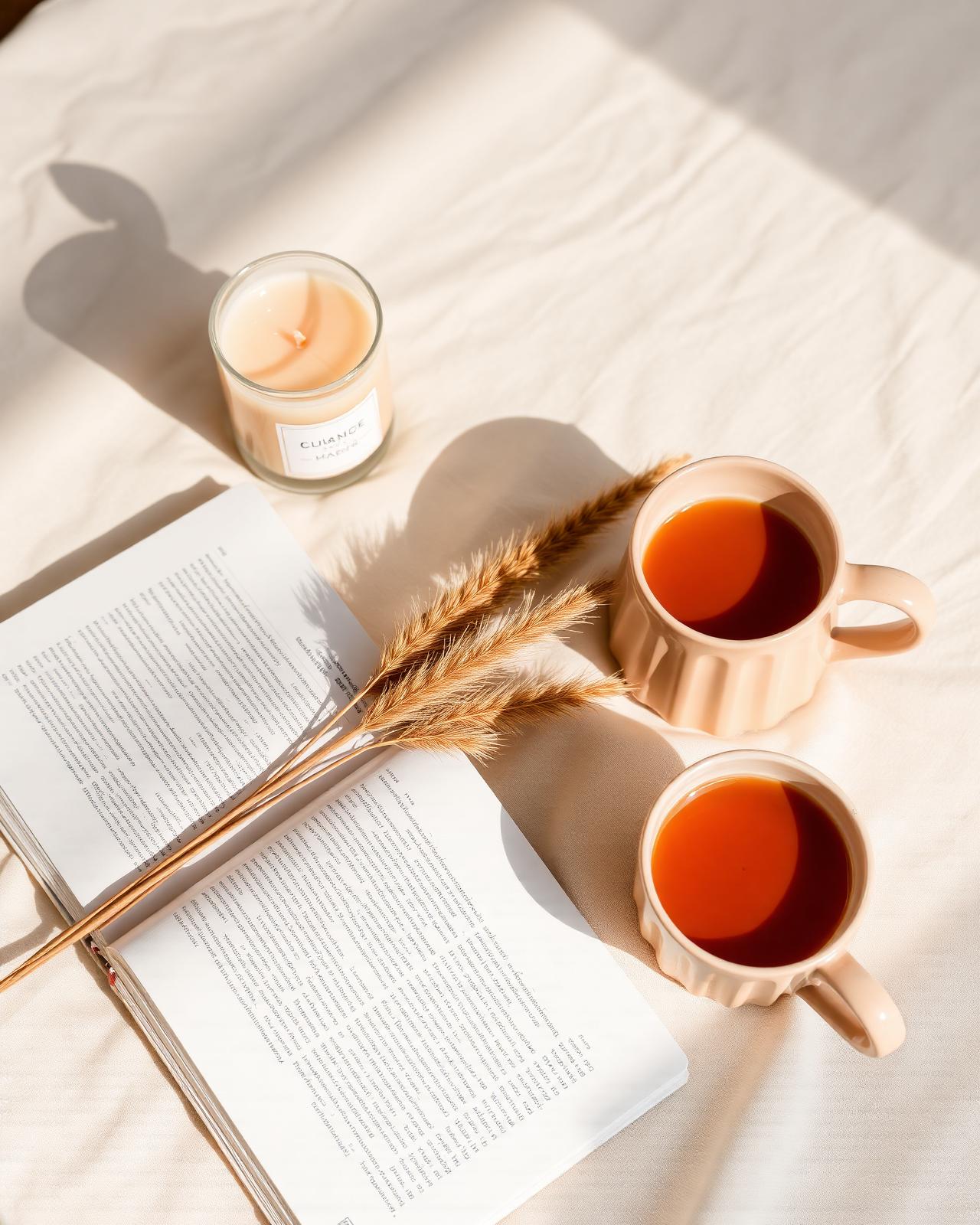A calm morning ritual — journal, candle, and tea